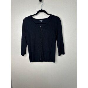 Premise Womens Black Cardigan Large long sleeve‎ full zip rayon round neck